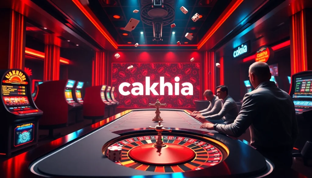 Cakhia spins into action at a bustling casino with poker tables and slot machines.
