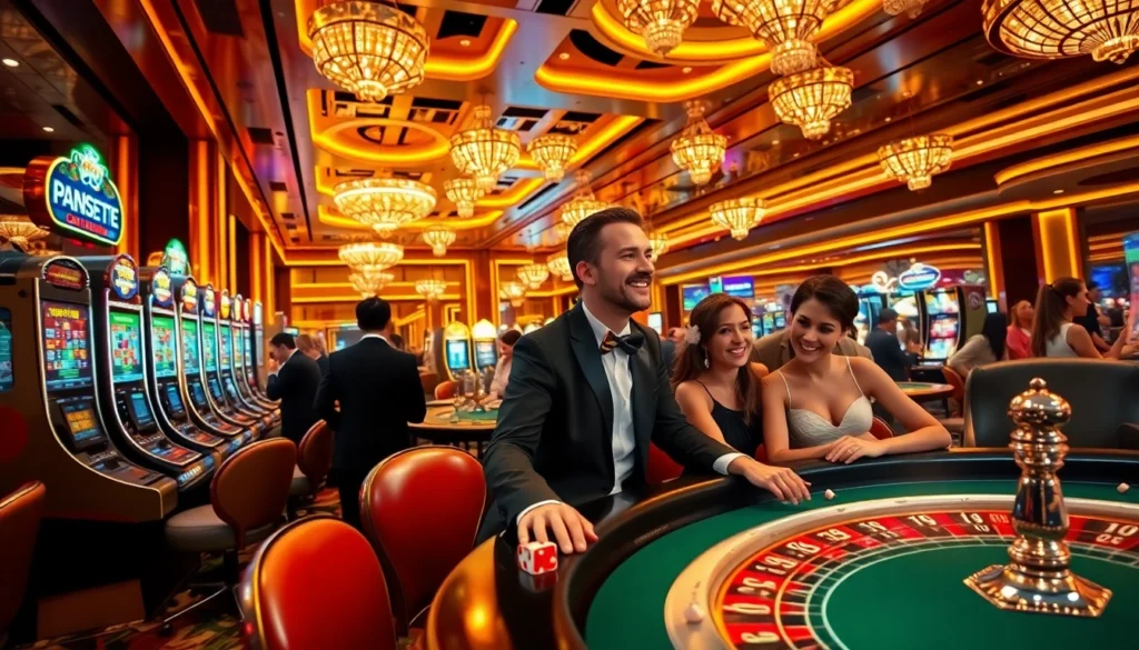 Experience thrilling gameplay at https://789betthailan.com/, highlighted by vibrant slot machines and lively poker tables.